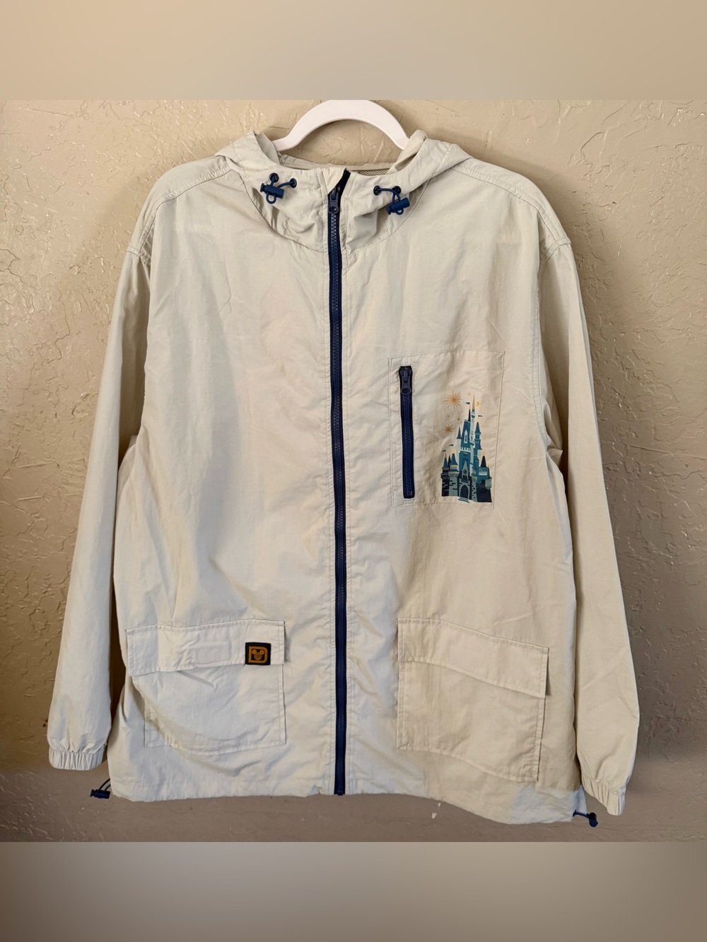 Disney Parks Park Icons Hooded Windbreaker Jacket Size Large Light Gray